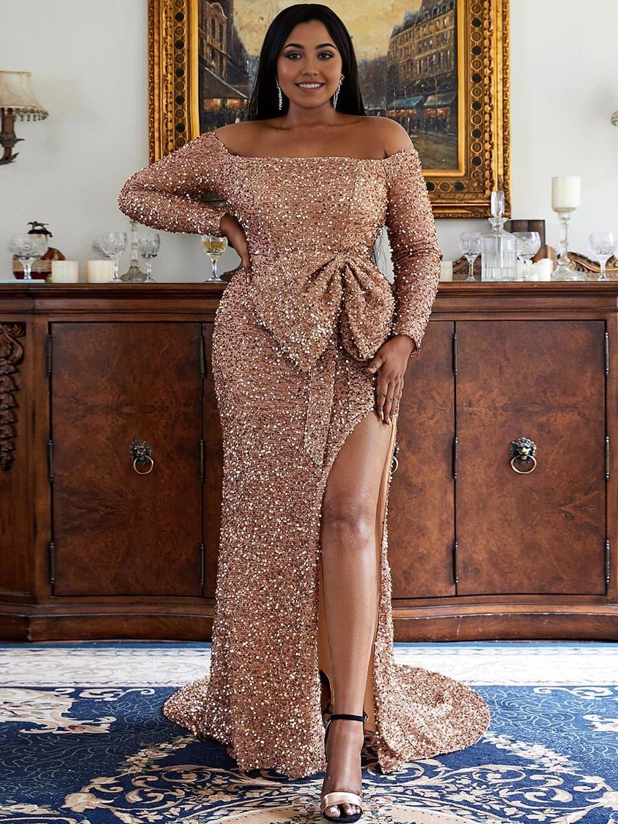 Charming Mermaid Off the Shoulder Long Sleeve Zipper Up Sweep/Brush Train Plus Size Prom Dress